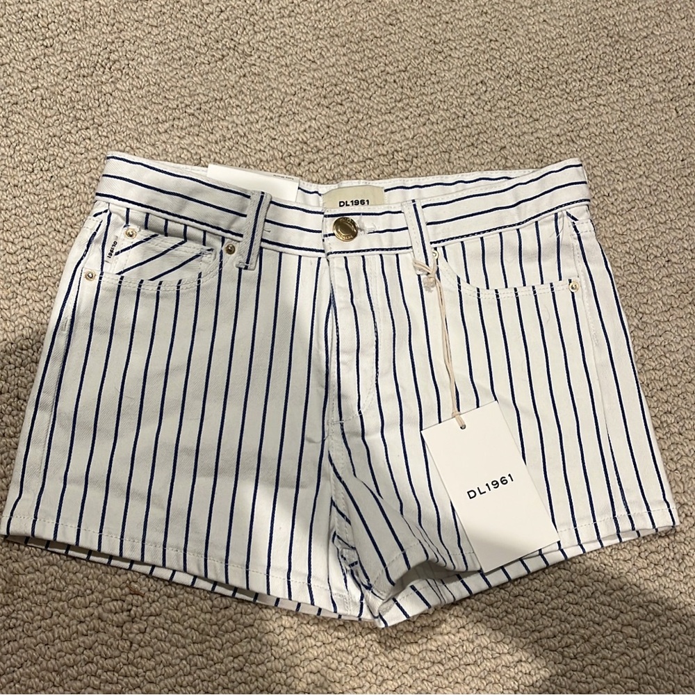 NWT DL1961 Girls Jean Shorts with Navy Stripes size 14